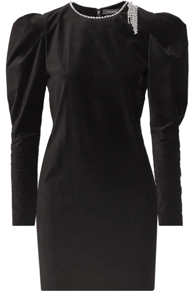 Shop Isabel Marant Ziane Crystal-embellished Velvet Mini Dress In Black