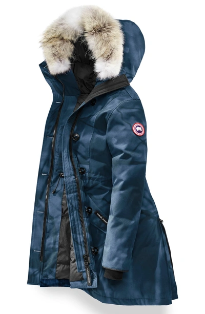 Shop Canada Goose Rossclair Genuine Coyote Fur Trim Down Parka In Blue Camo