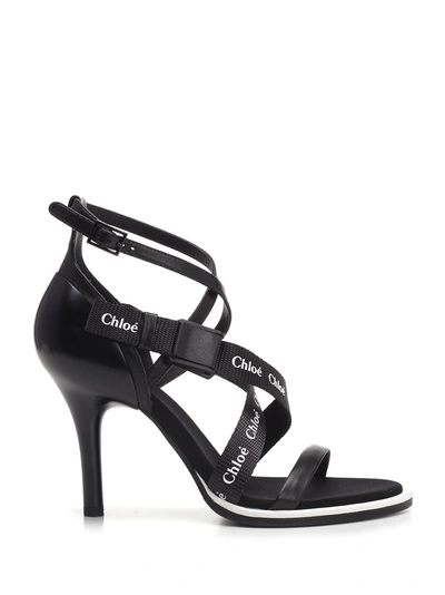 Shop Chloé Logo Strappy Sandals In Black