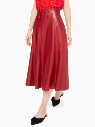 Shop Kate Spade Leather Midi Skirt In Engine Red