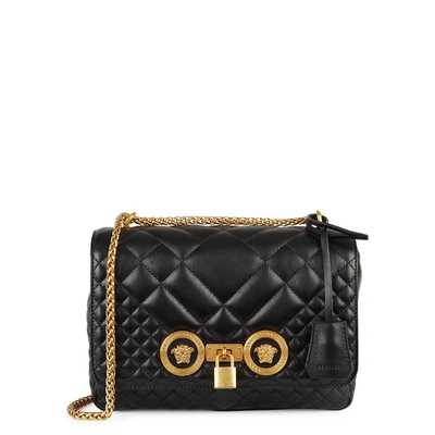 Shop Versace Tribute Small Leather Shoulder Bag In Black