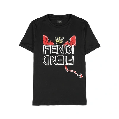 Shop Fendi Black Printed Cotton T-shirt