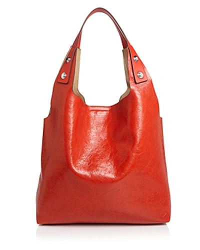 Shop Tory Burch Rory Leather Tote In Poppy Orange/silver