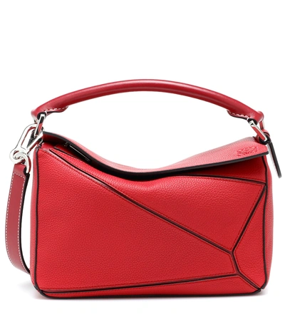 Shop Loewe Puzzle Leather Shoulder Bag In Red