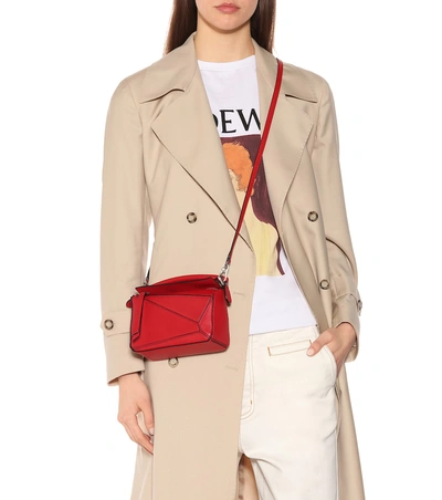 Shop Loewe Puzzle Leather Shoulder Bag In Red