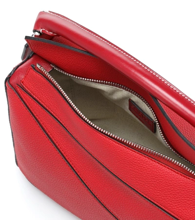 Shop Loewe Puzzle Leather Shoulder Bag In Red
