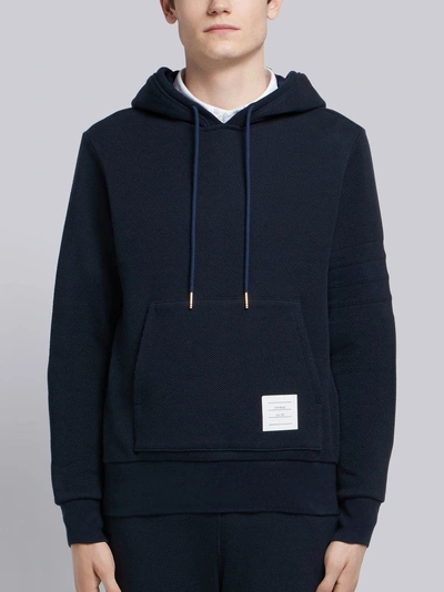 Shop Thom Browne 4-bar Honeycomb Piqué Hoodie In Blue