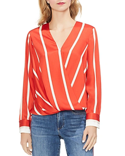 Shop Vince Camuto Striped Crossover Top In Mandarin Red