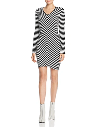 Shop Rag & Bone Halifax Striped Rib-knit Dress In Black/white