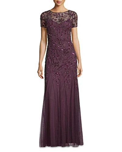 Shop Adrianna Papell Embellished Mesh Gown In Night Plum