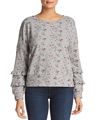 Shop Billy T Floral Ruffle Sleeve Sweatshirt In Gray Heather