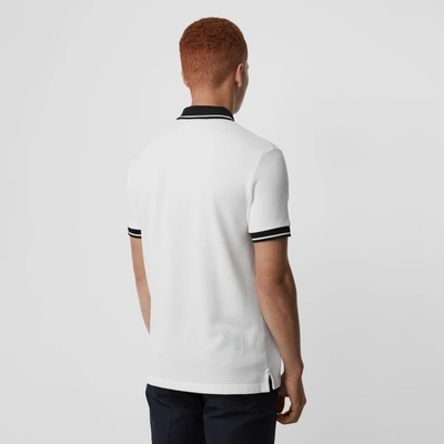 Shop Burberry Tipped Cotton Piqué Polo Shirt In White