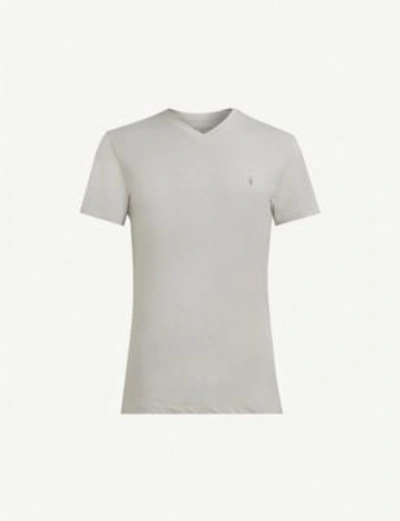 Shop Allsaints Tonic V-neck Cotton-jersey T-shirt In Lunar Grey