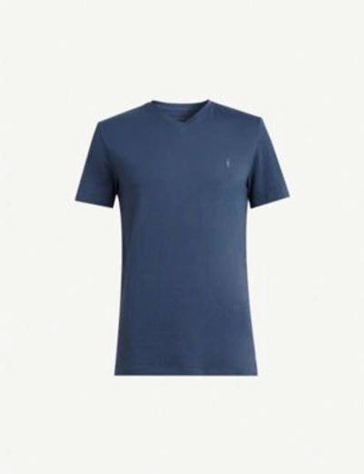 Shop Allsaints Tonic V-neck Cotton-jersey T-shirt In Pacific Blue