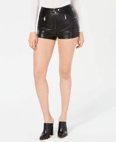 Shop Guess Maxie Faux-leather Shorts In Jet Black Multi