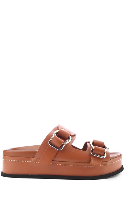 Shop 3.1 Phillip Lim / フィリップ リム Freida Smooth-leather Buckled Platform Slides In Cuoio