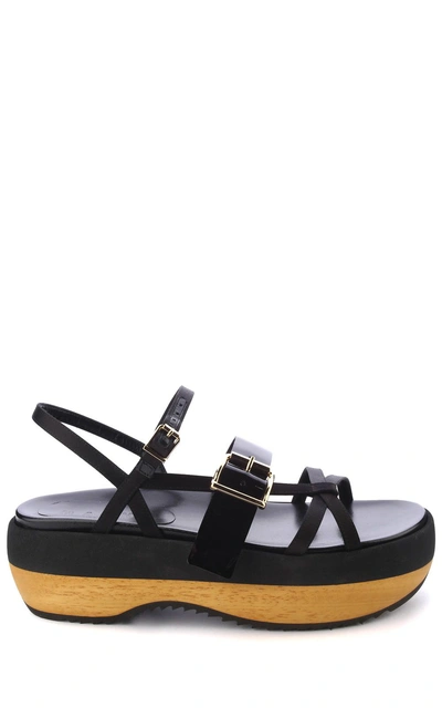 Shop Marni Satin And Patent-leather Platform Sandals In Nero