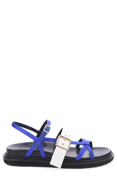 Shop Marni Fussbett Satin And Patent-leather Sandals In Multicolor