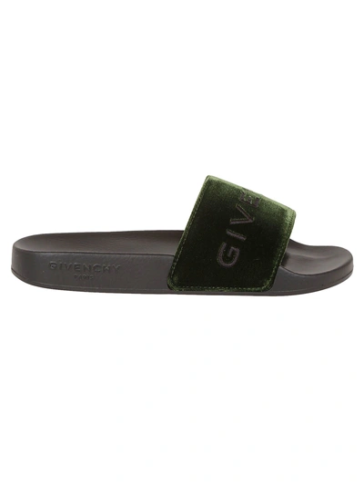 Shop Givenchy Logo Sliders In Deep Green