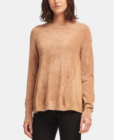 Shop Dkny Long-sleeve Textured-knit Sweater In Dark Beige