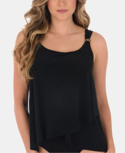 Shop Miraclesuit Dd Cup Razzle Dazzle Underwire Asymmetrical Tankini Top Women's Swimsuit In Black