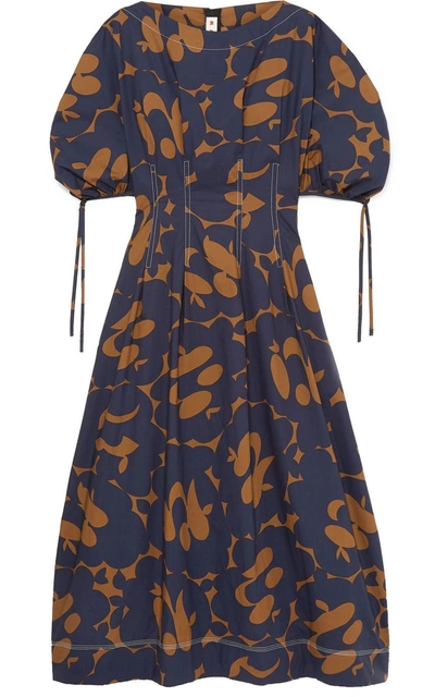 Shop Marni Belou-print Cotton-poplin Midi Dress In Nero