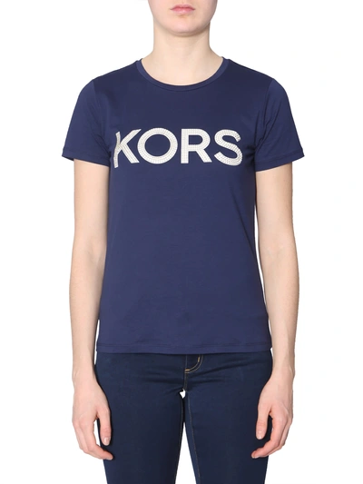 Shop Michael Michael Kors T-shirt With Punched Logo In Blu