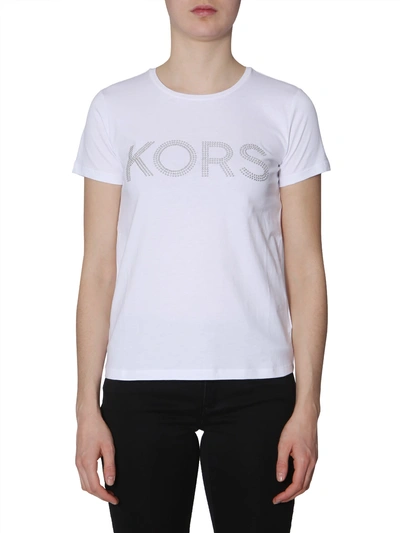 Shop Michael Michael Kors T-shirt With Punched Logo In Bianco