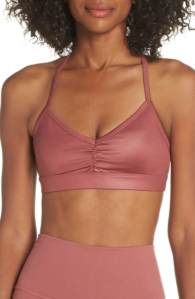 Shop Alo Yoga 'sunny Strappy' Soft Cup Bralette In Rosewood Glossy
