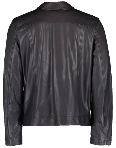 Shop Eleventy Zip Front Leather Jacket In Navy