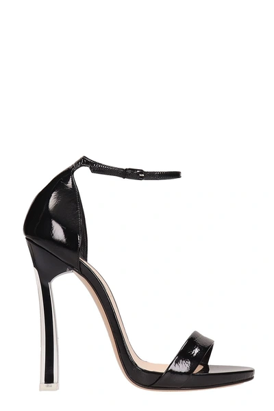 Shop Casadei Black Patent Leather Sandals