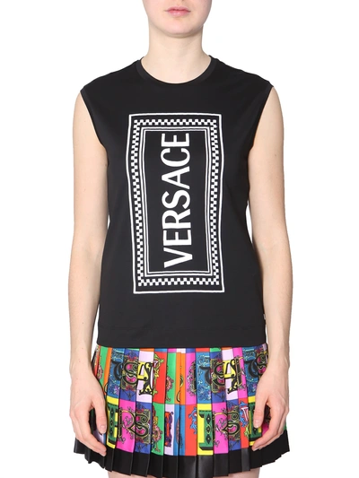 Shop Versace Top With Embroidered Logo In Nero