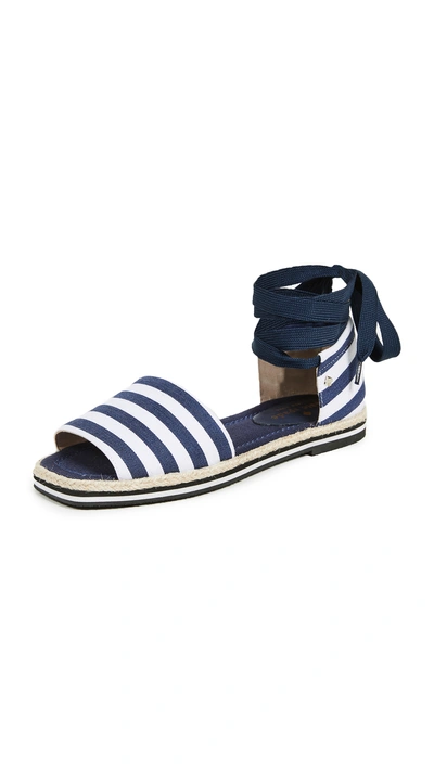 Shop Kate Spade Chandra Lace Up Espadrilles In Navy/white