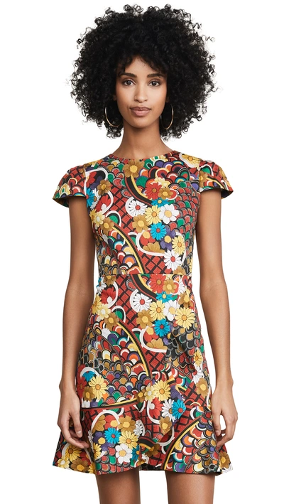 Shop Alice And Olivia Kirby Ruffle Short Sleeve Dress In Floral Melody Mutli