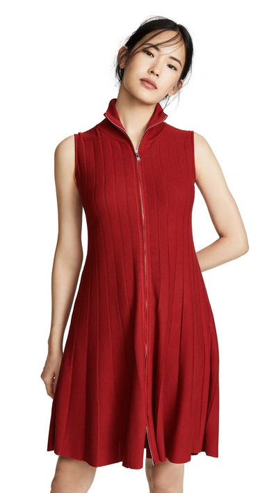 Shop Adeam Ribbed Zip Dress In Crimson