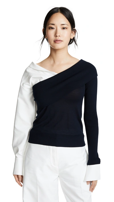 Shop Adeam Two Way Knit Top In Midnight Blue