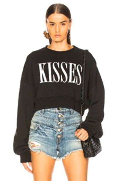 Shop Amiri Kisses Cropped Crew Sweater In Black,white In Black & White