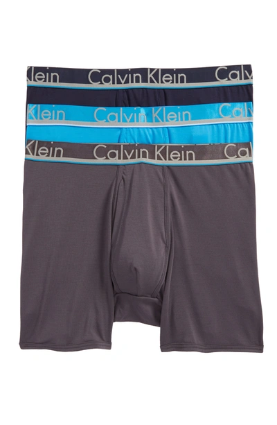 Shop Calvin Klein 3-pack Comfort Microfiber Boxer Briefs In Navy/ Grey/ Blue
