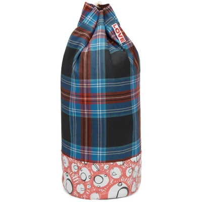 Shop Charles Jeffrey Loverboy Blue And Red Screaming Suns Duffle Bag In Tartan