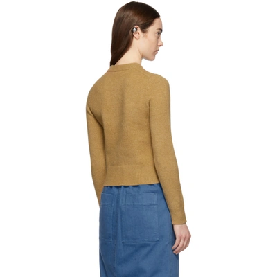 Shop Tibi Brown Stretch Cashmere Crewneck Sweater In Caramel