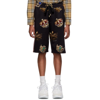 Shop Dolce & Gabbana Dolce And Gabbana Black All-over Crowns Shorts In Hnv93 Black