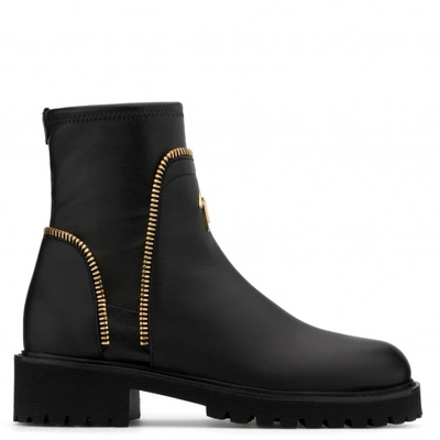 Shop Giuseppe Zanotti Stretch Leather Boot With Zips Carly In Black