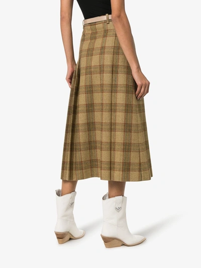 Shop Gucci Check Wool A-line Skirt In Brown