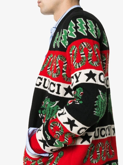 Shop Gucci Wool Symbols Jacquard Cardigan In Black