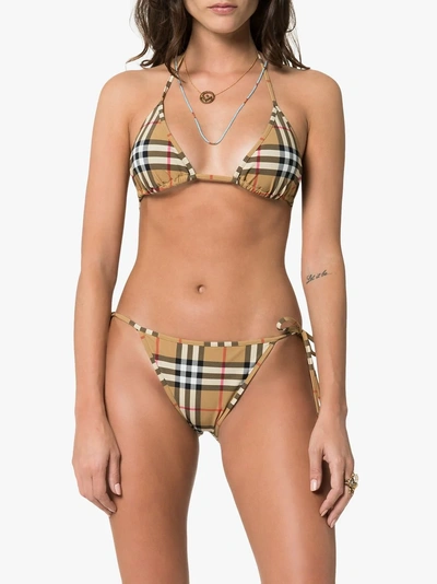 Shop Burberry Cobb Vintage Check Bikini - Women's - Spandex/elastane/polyamide In Brown