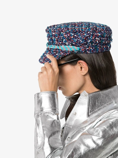 Shop Maison Michel New Abby Tweed Baker Boy Cap In Multicoloured