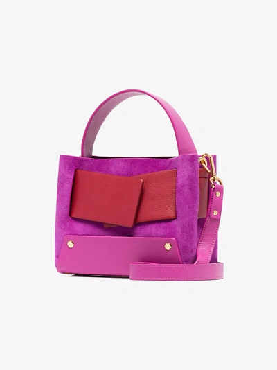 Shop Yuzefi Pink And Red Dinky Leather And Suede Shoulder Bag In Pink/purple