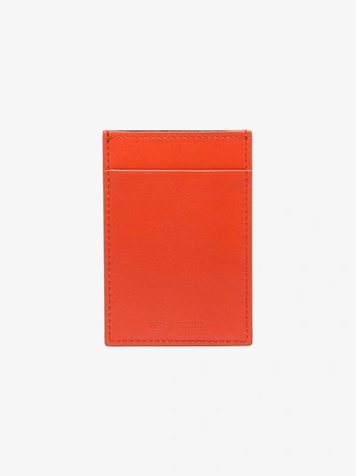Shop Raf Simons Leather Card Holder In Yellow/orange