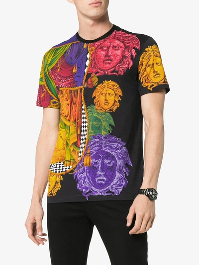 Shop Versace Medusa Sipario Print Cotton T Shirt In Black