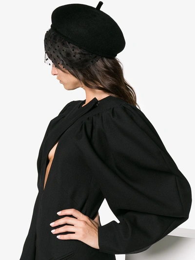 Shop Maison Michel Bonnie Polka Dot Veil Hat In Black